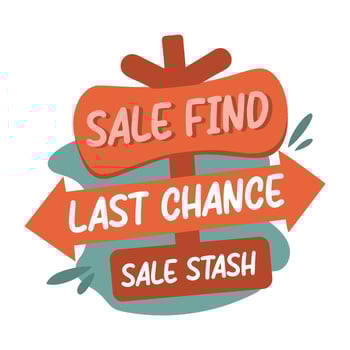 A flat sticker of a signpost with sale find typography vector