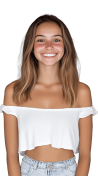 Smiling young woman in casual white top standing confidently on transparent background png