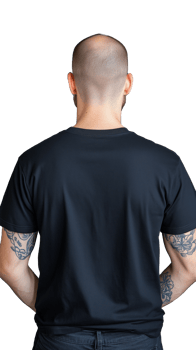 Back view of bald man in black t-shirt standing on transparent background png
