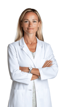 Smiling female doctor in white coat with arms crossed on transparent background png