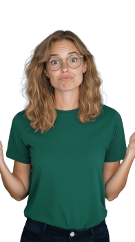 Smiling young woman in green t-shirt on transparent background png