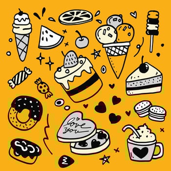 Hand Drawn Sweet Treats and Desserts Doodle Collection vector