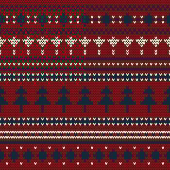 Seamless Christmas knitted pattern with Christmas trees. vector