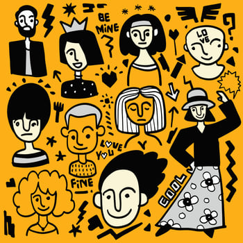 Stylish Character Doodle Collection with Expressions and Text vector