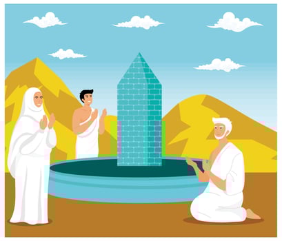 Muslims in the design of the Mabrur Hajj pilgrimage celebration. flat modern illustration vector