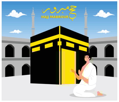 May Allah Accept Your Hajj and Grant You Forgiveness. Kaaba for Mabroor Hajj in Mecca Saudi Arabia. Hajj Mabrour And Holy Mecca Islamic Greetings. flat modern illustration vector