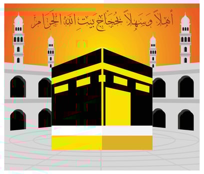 Kaaba for hajj steps in Al-Haram Mosque Mecca Saudi Arabia. Flat modern illustration vector