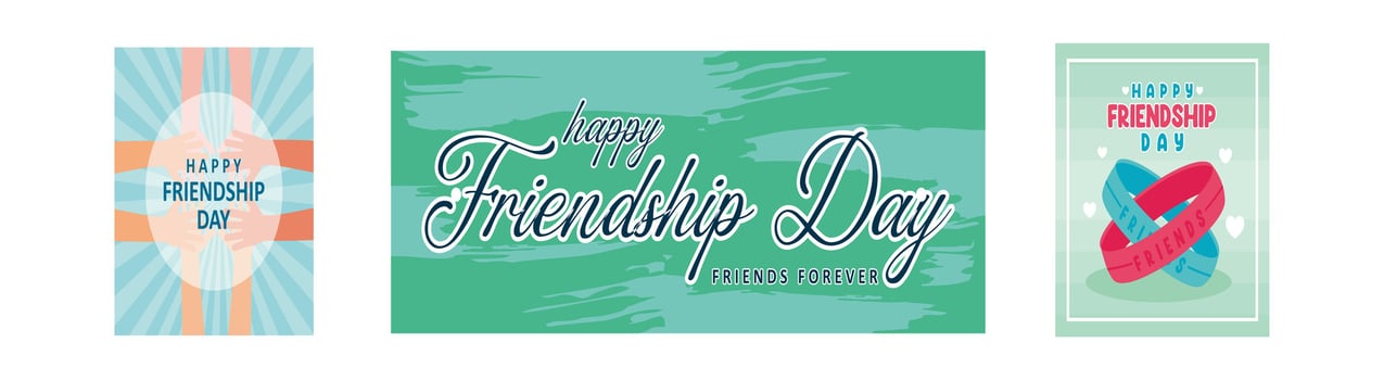 Happy Friendship Day. International diverse group support. Two bracelets symbolizing friendship. Set flat modern illustration vector
