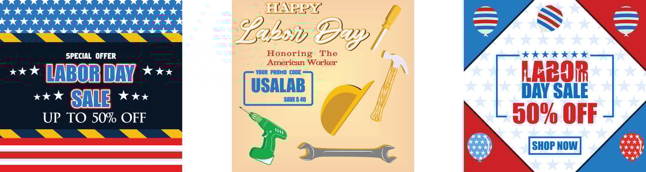 Happy Labor Day. Elegant Labor Day Voucher Design. Sales promotion advertising banner template for US Labor Day Brochure. Set flat modern illustration vector