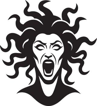 medusa head with open mouth and open eyes vector