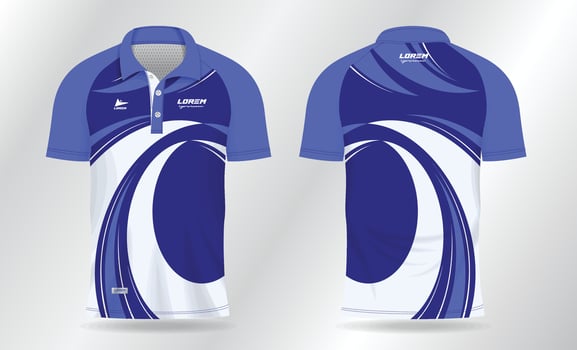 wavy blue and white polo shirt mockup template design for badminton jersey, tennis, soccer, football or sport uniform vector