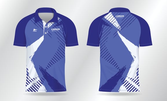 sublimation blue polo shirt mockup template design for badminton jersey, tennis, soccer, football or sport uniform vector