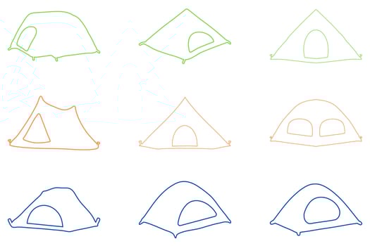 Simple camping tent outline illustration set design vector