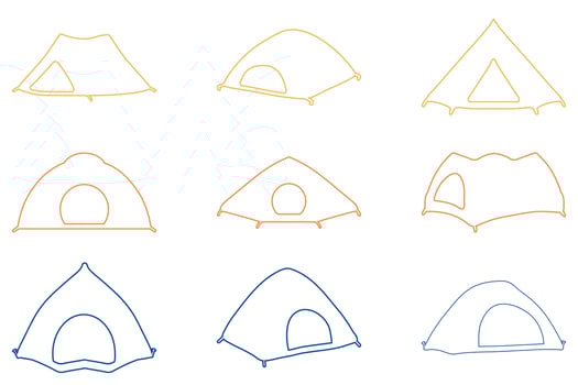 Minimalist Camping Tent Outline Icon Set vector