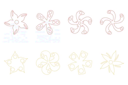 Botanical flower outline design set. Decorative floral icon vector