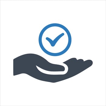 Quality icon. Check mark icon. Hand and check mark icon vector