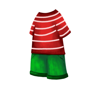 A red and green striped shirt and shorts png