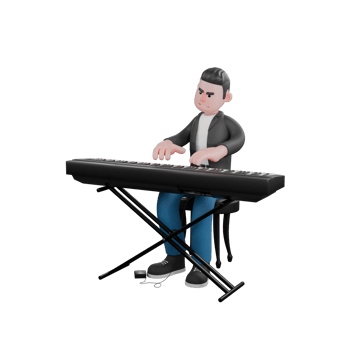 3D Cartoon Musician Character. Man playing piano with happy expression. Vocal Performer Model. png