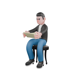 Animated Musician 3D Model. A man reads the results of his song creation. Vocal Artist. png