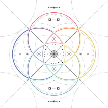 concept of ikigai or mindfulness presented with blueprint element style vector