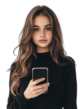 A young woman holding a cell phone png