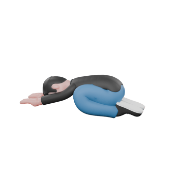3D Cartoon Music Performer. a male musician is doing the yoga pose Child's Pose. Musical Talent png