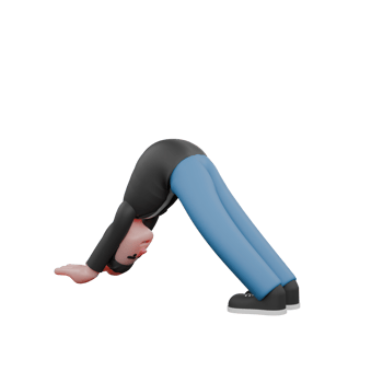 Animated 3D Music Character. A male musician does the Downward Dog pose, one of the most popular yoga poses for stretching the back and leg muscles. Vocal Performer png