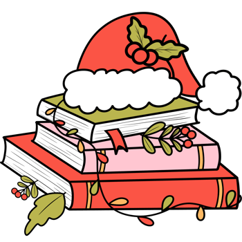 Christmas book tree with santa hat clipart png