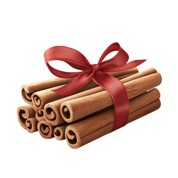 Elegant bundle of cinnamon sticks with a red ribbon isolated png