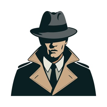 Mysterious Detective in Trench Coat and Hat Illustration vector