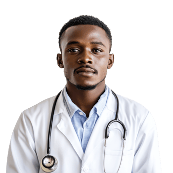 Professional African Doctor in White Coat Ready for Consultation on transparent background png
