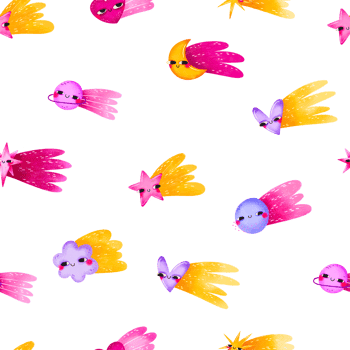 Hand drawn space seamless pattern. Celestial body. Cute planets, stars and heatrs with comet tail patterns. Perfect for kids fabric, textile, nursery wallpaper png
