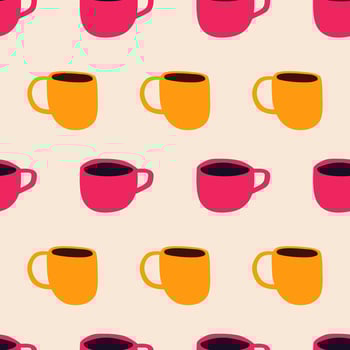 Seamless pattern. Yellow and red coffee cups. Graphic design. Hand drawn illustration. vector
