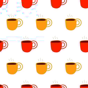 Yellow and red coffee cups. Simple seamless pattern. Hand drawn illustration on white background. vector