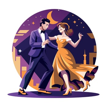 A flat illustration of romantic couple dance vector