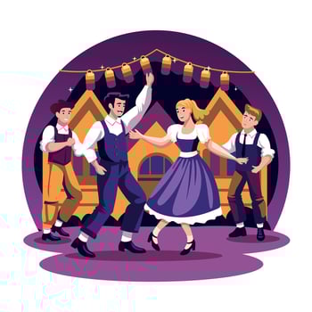 A flat illustration of people doing oktoberfest dance vector