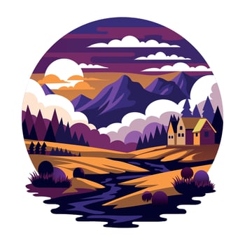 A flat illustration of beautiful mountain scenery vector
