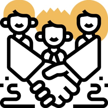 A group of people shaking hands with a sign that says vector