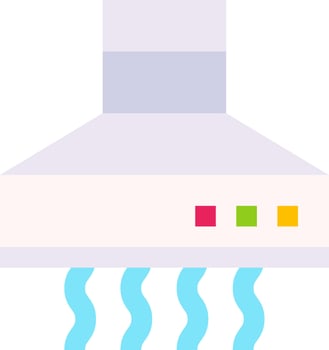 A white kitchen range hood with a colorful wave vector