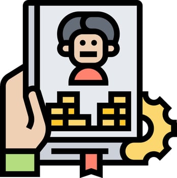 A hand holding a book with a person on it vector
