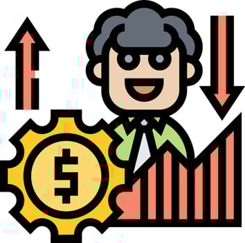 A cartoon man with a dollar sign and an arrow vector