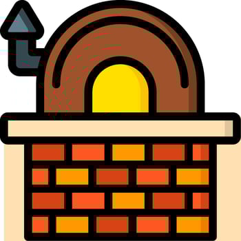 A brick oven with a fire inside it vector