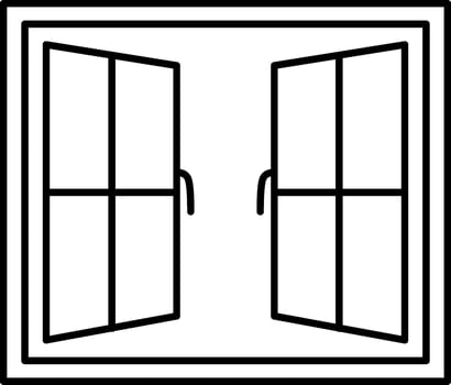 A black and white illustration of two open windows vector