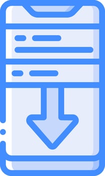 A blue icon with an arrow pointing down vector