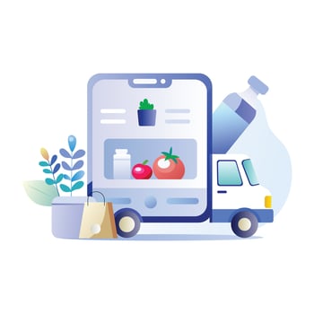 A flat illustration of grocery truck vector