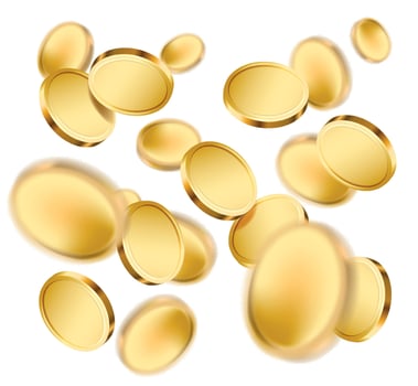 Falling or flying money. Realistic gold coin. Finance, investment and savings concept. vector