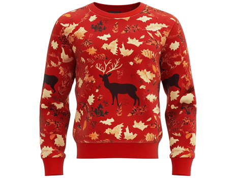 A red sweater with deer and leaves on it png