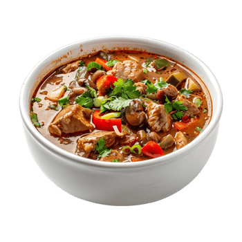 A bowl of stew with meat and vegetables png