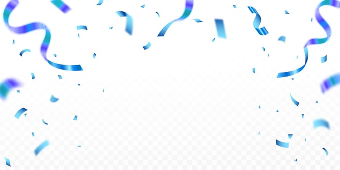 Luxury confetti flying for celebration party banner, Falling shiny blue confetti isolated on transparent background. Birthday, Holiday, New Year, Carnival festivity, confetti, vector