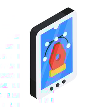 Pen with nodes inside smartphone, mobile bezier icon vector